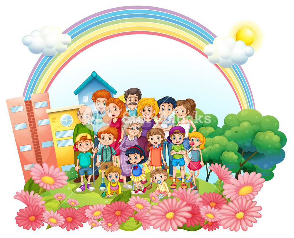 1000x812 Family Members Standing In The Garden Illustration Royalty Free