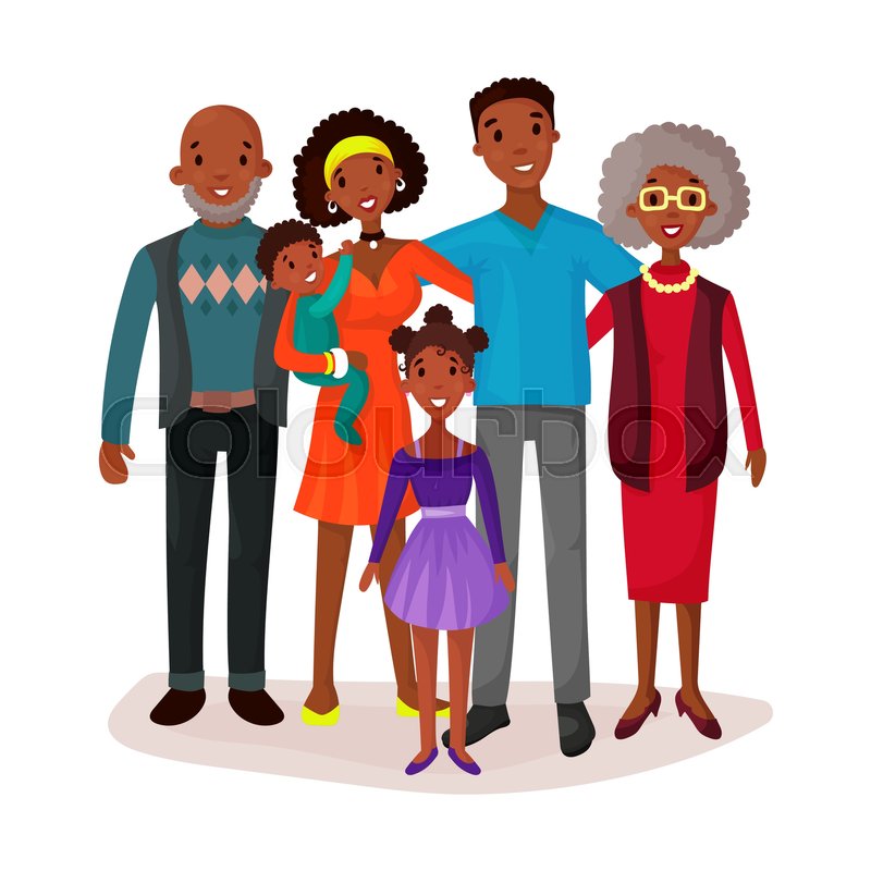 800x800 Afro American Or Black Happy Cartoon Family With Mother