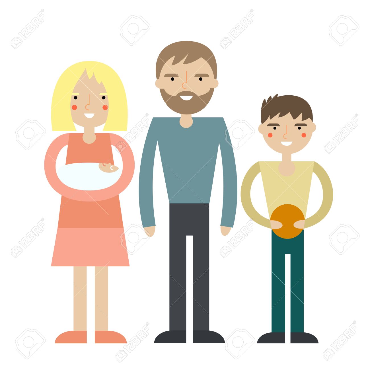 1300x1300 Happy Family Portrait. Cartoon Vector Characters. Isolated