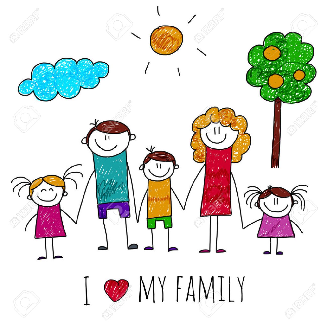 1300x1300 Image Of Big Happy Family. Kids Drawing Royalty Free Cliparts