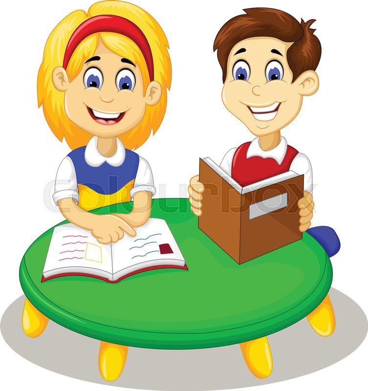 753x800 Vector Illustration Of Funny Little Girl And Boy Cartoon Studying
