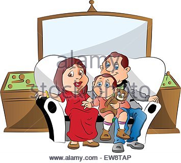 355x320 A Vector Illustration Of Family Watching Television