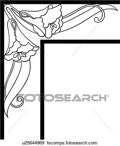 387x470 Clip Art Of , Border, Corner, Fancy, Floral, Frame, Morning Glory