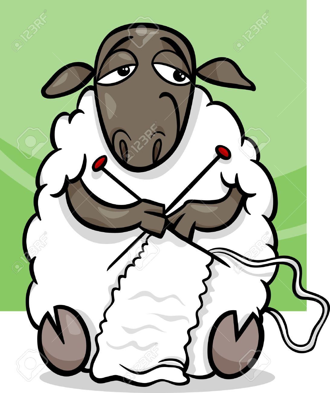 1092x1300 Cartoon Illustration Of Funny Sheep Farm Animal Knitting Royalty