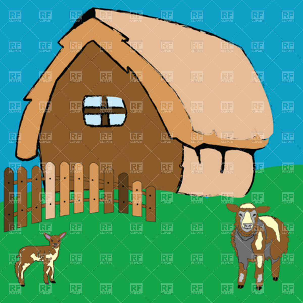1200x1200 Village House With Farm Animals Royalty Free Vector Clip Art Image