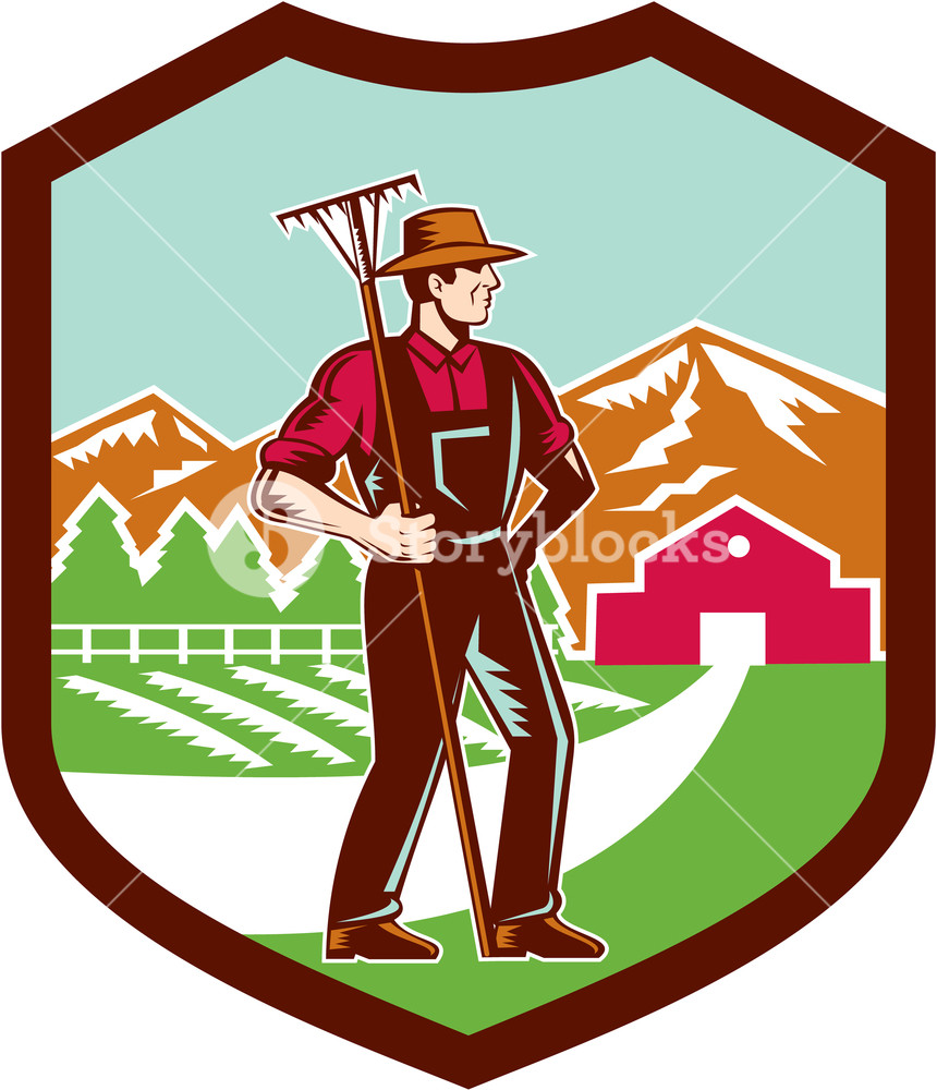 860x1000 Illustration Of A Farm House And A Farmer Royalty Free Stock Image