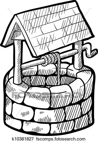 323x470 Clip Art Of Farmhouse Well Sketch K10381827