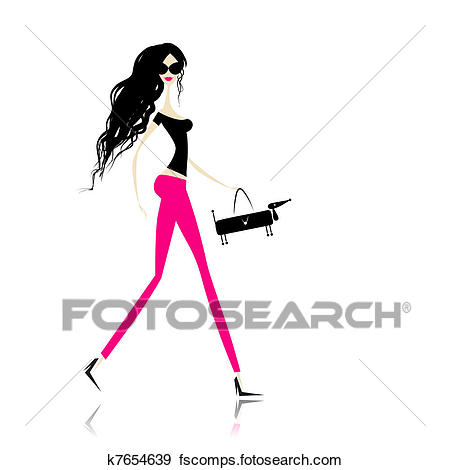 450x470 Clip Art Of Fashion Girl With Bag For Your Design K7654639