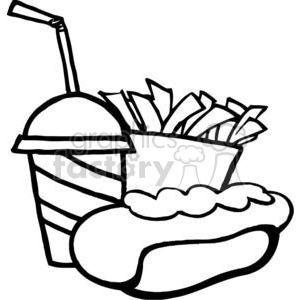 300x300 Royalty Free In Black And White Hot Dog Drink And French Fries