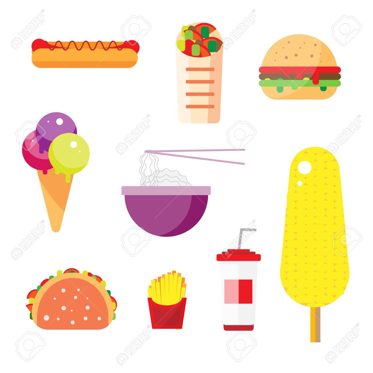 1300x1300 Street City Food Flat Design. Fast Food Icon Set Isolated