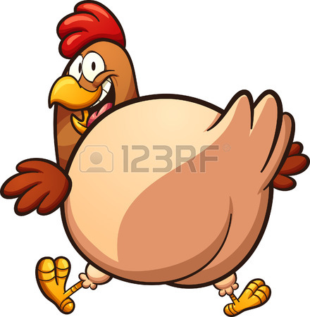 440x450 Fat Cartoon Chicken Looking Back. Vector Clip Art Illustration