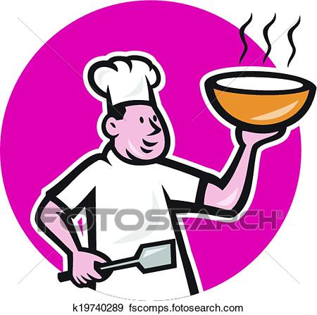 450x447 Clip Art Of Fat Chef Cook Holding Bowl Oval Cartoon K19740289