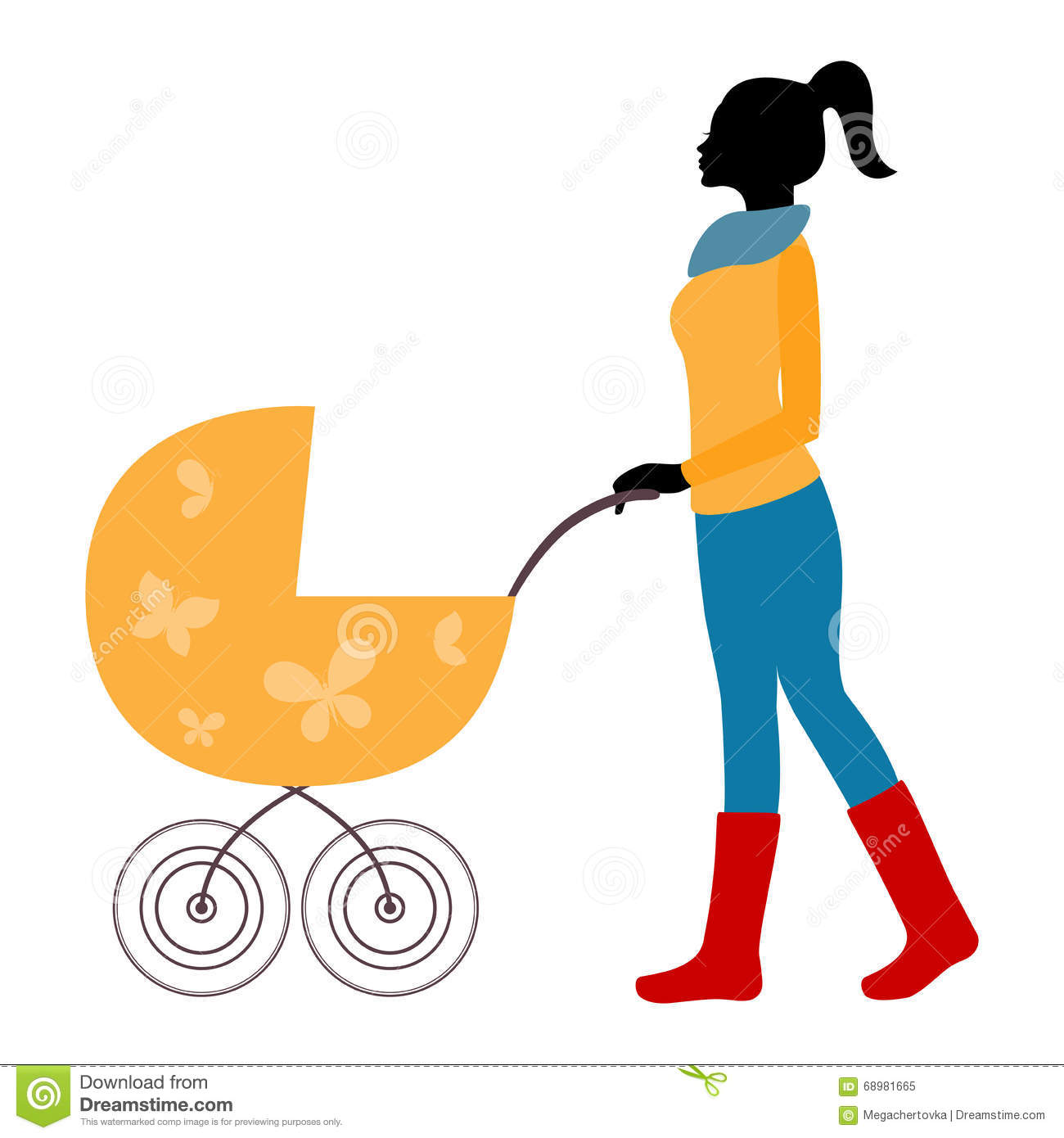 1300x1390 Clipart Family On A Walk With Stroller Silhouette