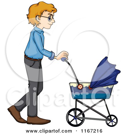 450x470 Cartoon Of A Father Walking With A Baby Stroller