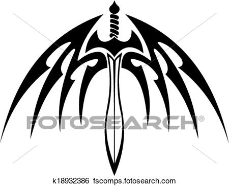 450x364 Clip Art Of Winged Sword With Barbed Feathers K18932386