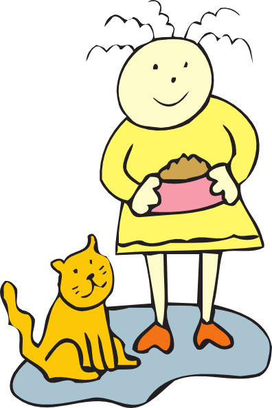 396x594 Girl Feeding Her Cat Clip Art
