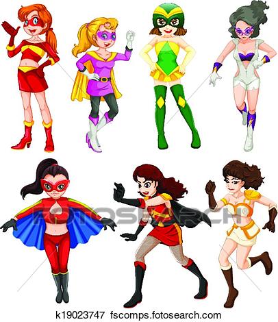 406x470 Clip Art Of Seven Female Superheroes K19023747