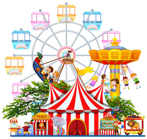 300x285 Amusement Park Scene With Many Rides Illustration Royalty Free