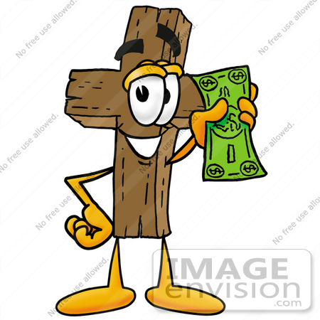 450x450 Cliprt Graphic Of Wooden Cross Cartoon Character Holding