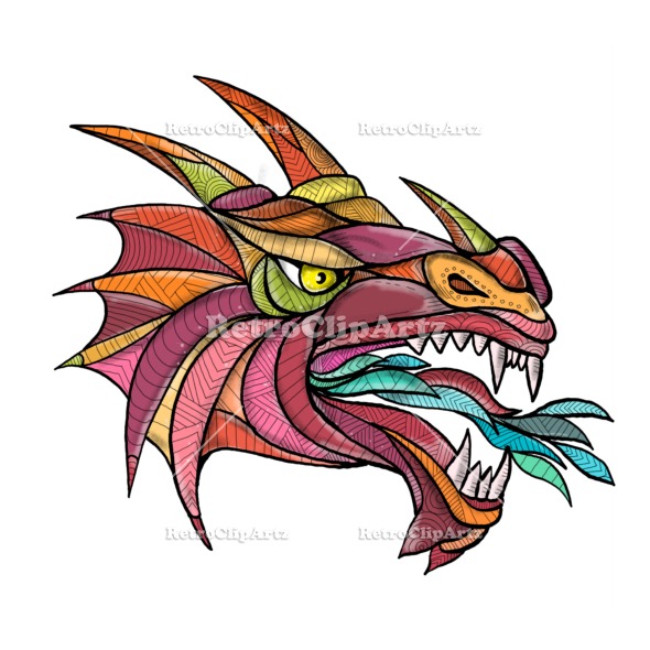 590x590 Dragon Breathing Fire Mandala Retroclipartz