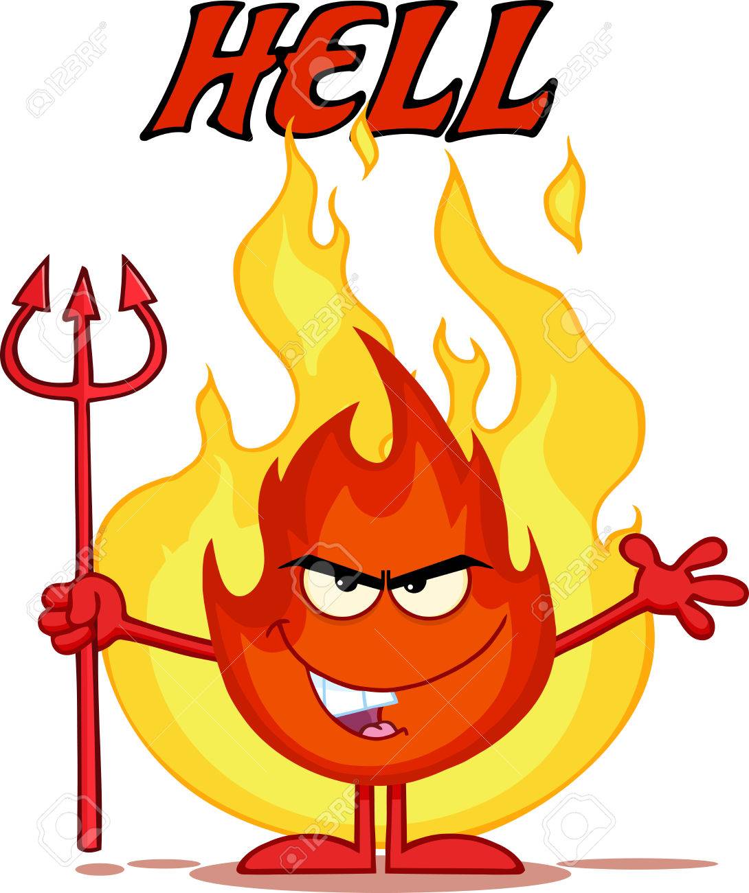 1090x1300 Evil Fire Cartoon Mascot Character Holding Up A Pitchfork