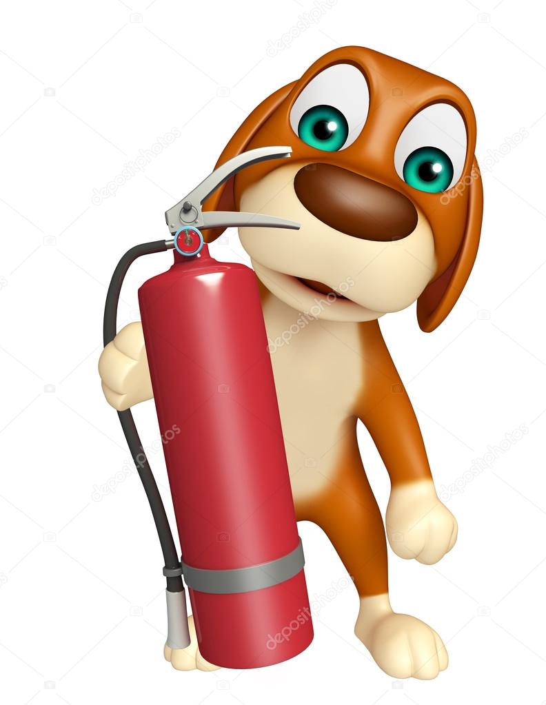 792x1023 Dog Cartoon Characte With Fire Extinguisher Stock Photo
