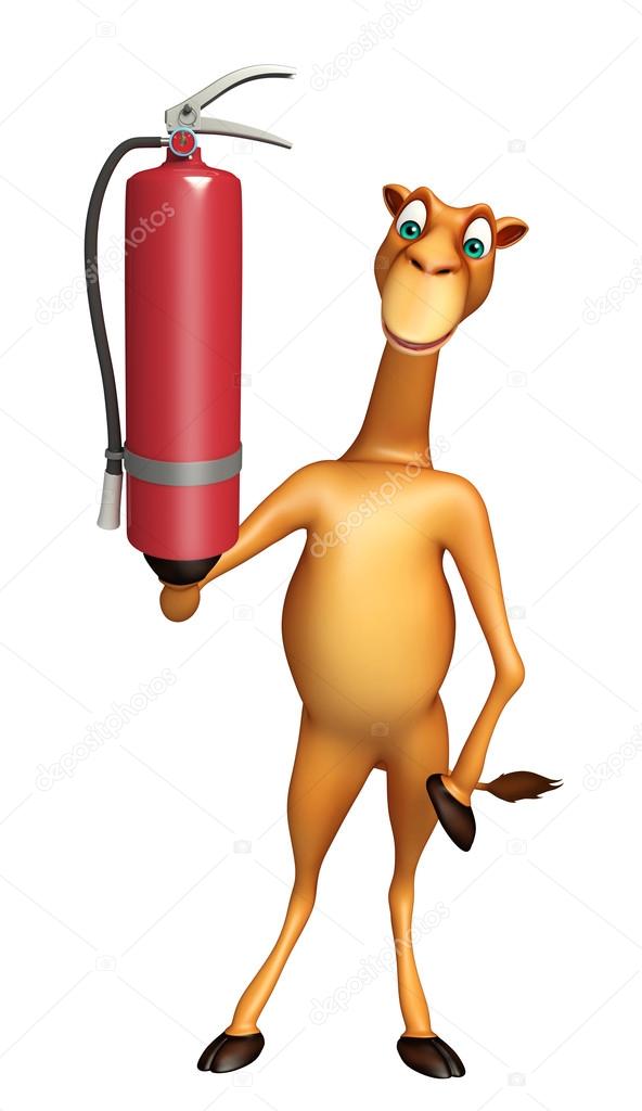 592x1024 Camel Cartoon Character With Fire Extinguisher Stock Photo