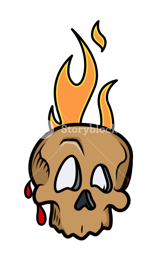 605x1000 Cartoon Skull With Fire Flame And Blood Drops Vector Illustration