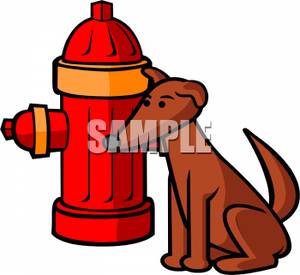 300x275 Free Clipart Image A Dog Sitting Next To A Red Fire Hydrant