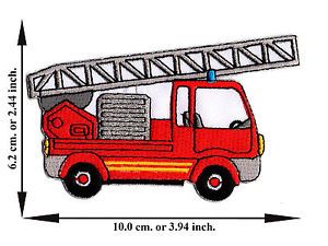 300x225 Red Fire Engine Truck Ladder Rescue Car Cartoon Cute Applique Iron