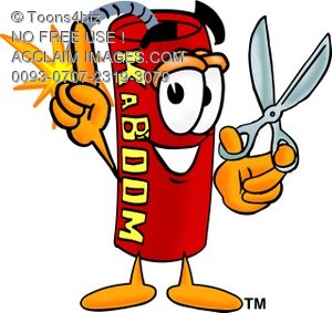 300x283 Toons4biz Cartoon Firecracker Holding Scissors