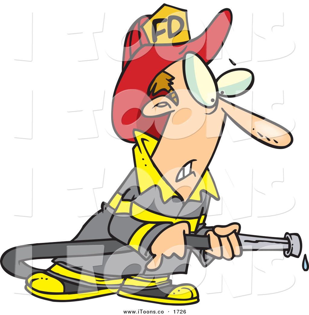 1024x1044 Vector Cliprt Of Worried White Fireman In Uniform, Holding
