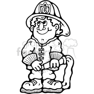 300x300 Royalty Free Black And White Fireman 157618 Vector Clip Art Image