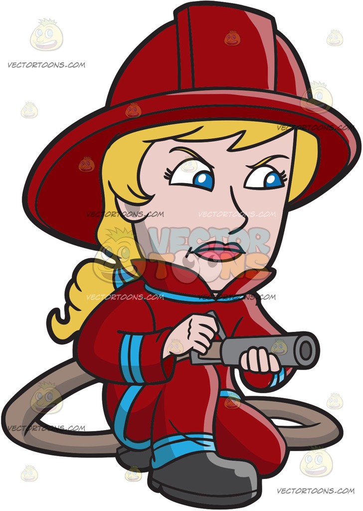 728x1024 A Focused Female Firefighter Trying To Put Off A Fire Cartoon