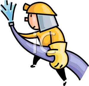 300x290 View Of A Fireman Holding A Fire Hose Clip Art Image