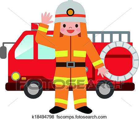 450x387 Clip Art Of Fire Truck And Firefighters Childre K18494798