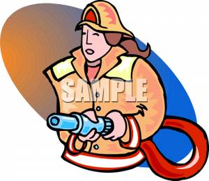 300x261 Firewoman Holding A Fire Hose