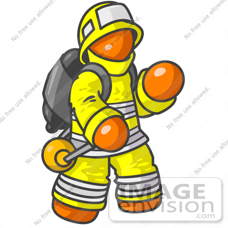 450x450 Clip Art Graphic Of An Orange Guy Character Fireman In A Yellow