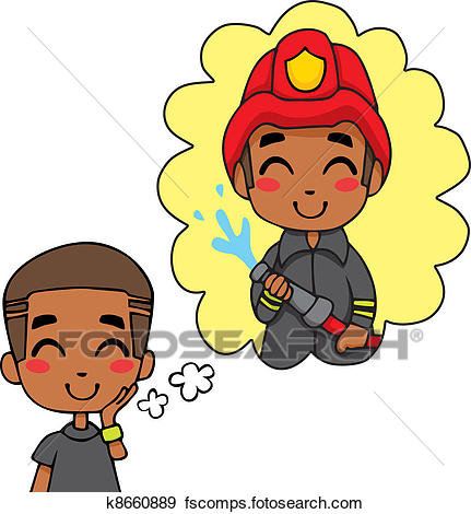 431x470 Clip Art Of Cute Fireman Boy K8660889
