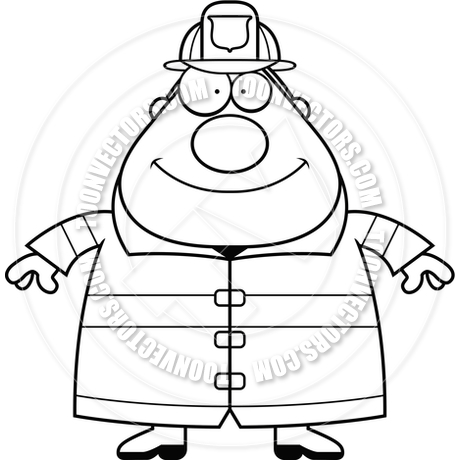 460x460 Cartoon Fireman Smiling (Black And White Line Art) By Cory Thoman