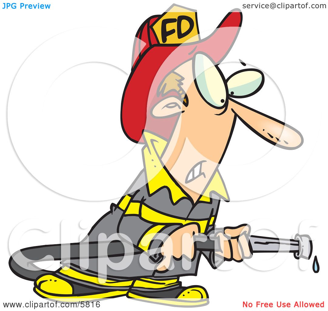 1080x1024 Fireman In Uniform, Holding A Hose Clipart Illustration By