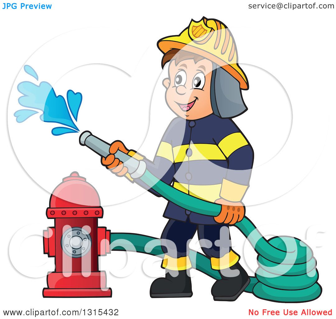 1080x1024 Clipart Of A Cartoon Happy White Male Fireman Using A Hose