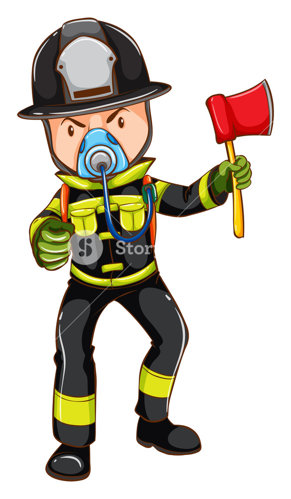 585x1000 Illustration Of Simple Sketch Of Fireman Holdingnxe On