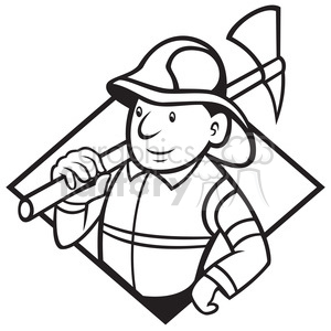 300x300 Royalty Free Black And White Fireman Axe Front 387893 Vector Clip