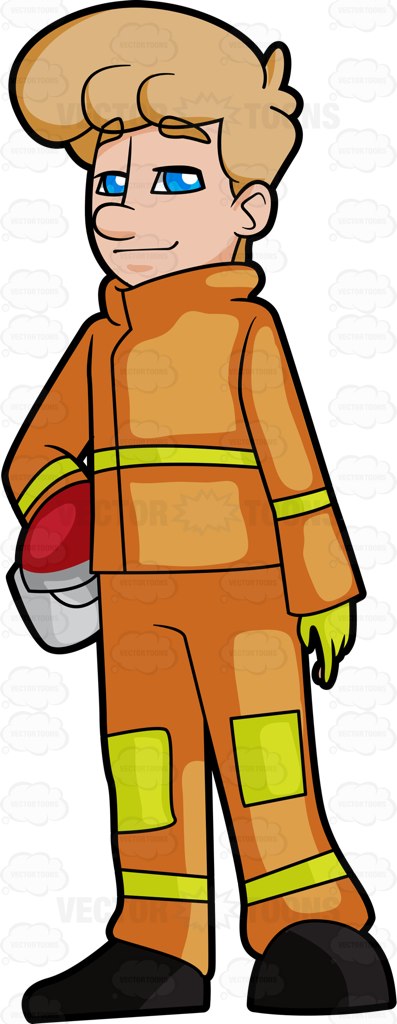 397x1024 A Happy And Confident Blonde Firefighter In Uniform Firefighter