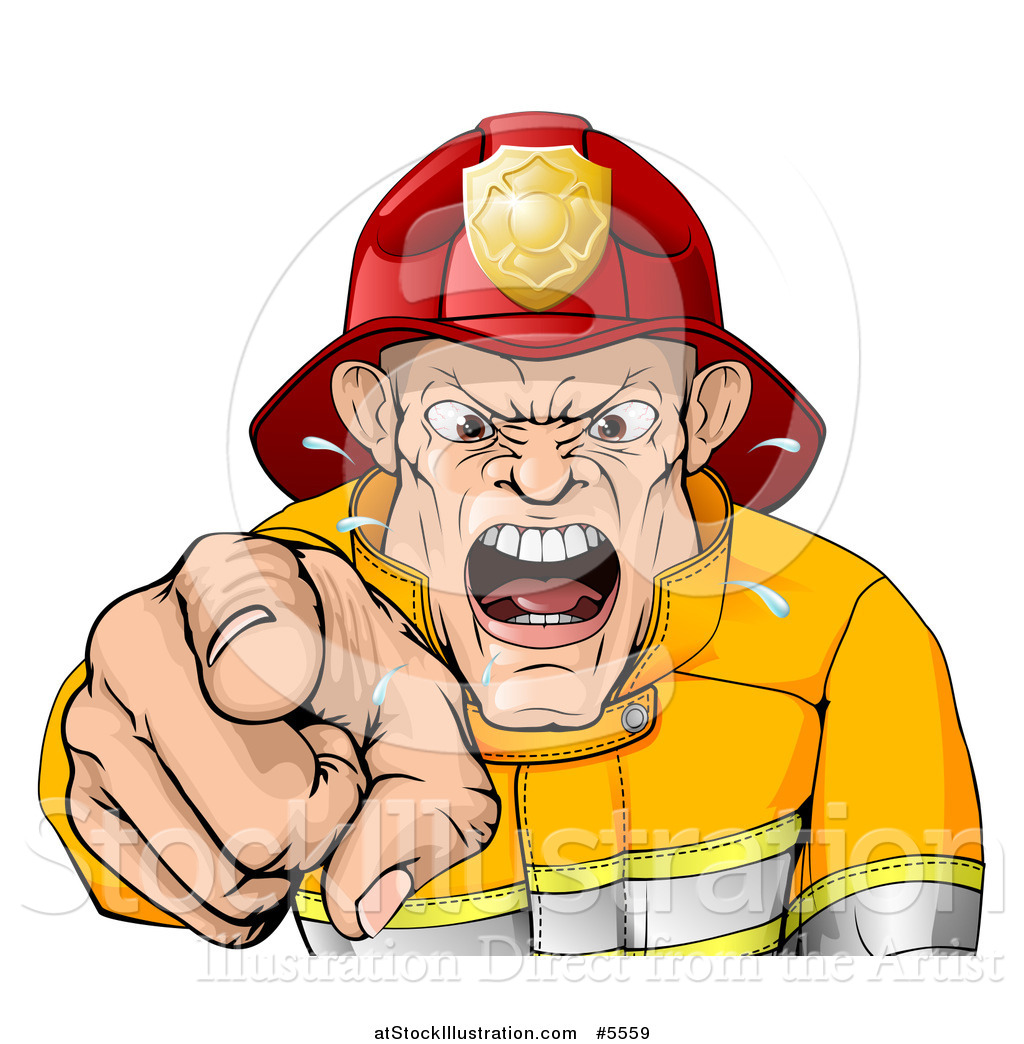 1024x1044 Vector Illustration Of A Mad Fireman Pointing Outwards