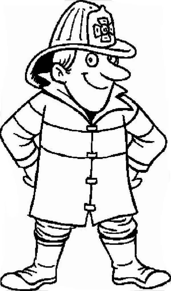 600x1017 Awesome Fireman In Community Helpers Coloring Page For Kids