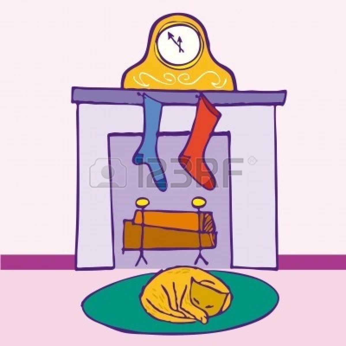 1200x1200 Cartoon Fireplace With Stockings Clipart Panda