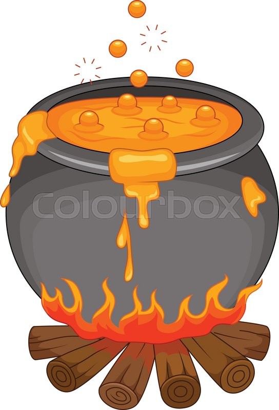 544x800 Vector Illustration Of Boiling Potion On The Fireplace Stock