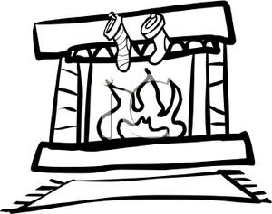 300x237 And White Cartoon Of A Fire Burning In A Fireplace, With Stockings